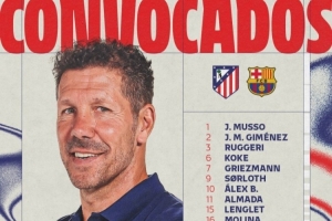 马竞主场迎战巴萨大名单：阿尔瓦雷斯领衔锋线，多位青训小将在列