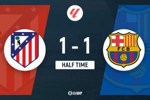 半场-巴萨暂1-1马竞 小西蒙尼破门拉什福德扳平冈萨雷斯染红