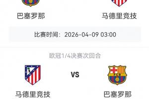 首回合马竞2-0十人巴萨！4月15日次回合双方将移师马竞主场