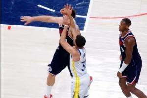 新规库里不适用?库里绝命三分被大洛明显打手 所以才摔在观众席